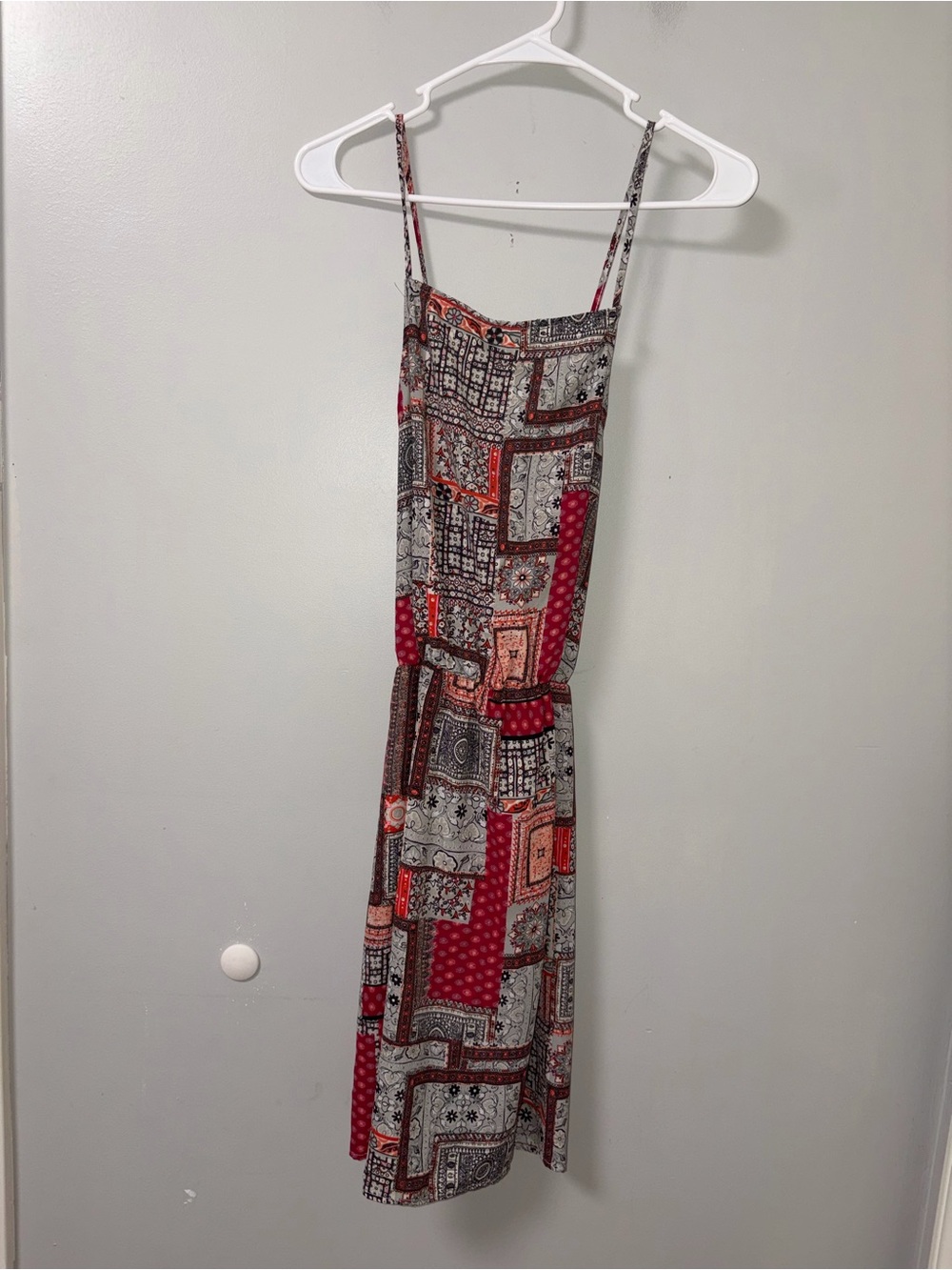 Anthropologie Everly Bandana Patchwork Print Dress Spaghetti Straps Boho L